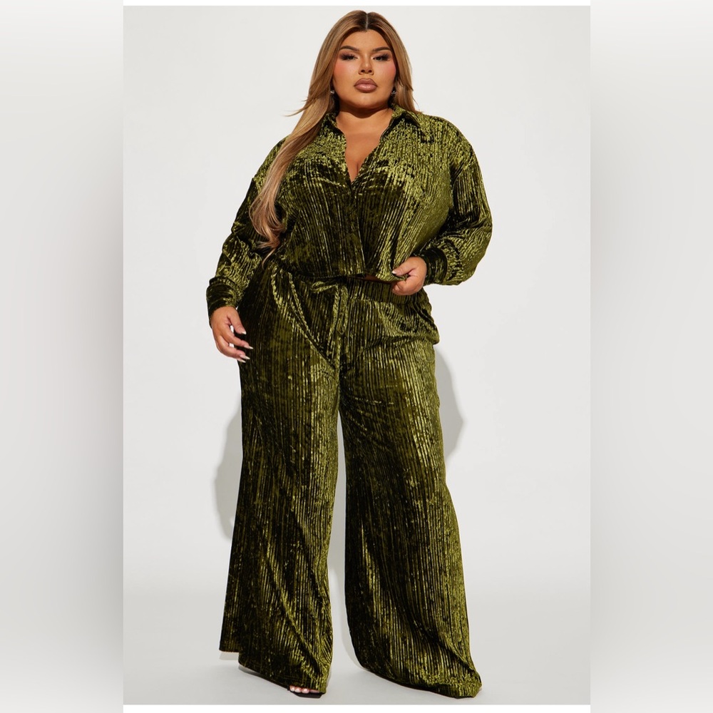 Masey Velvet Pant set- olive green